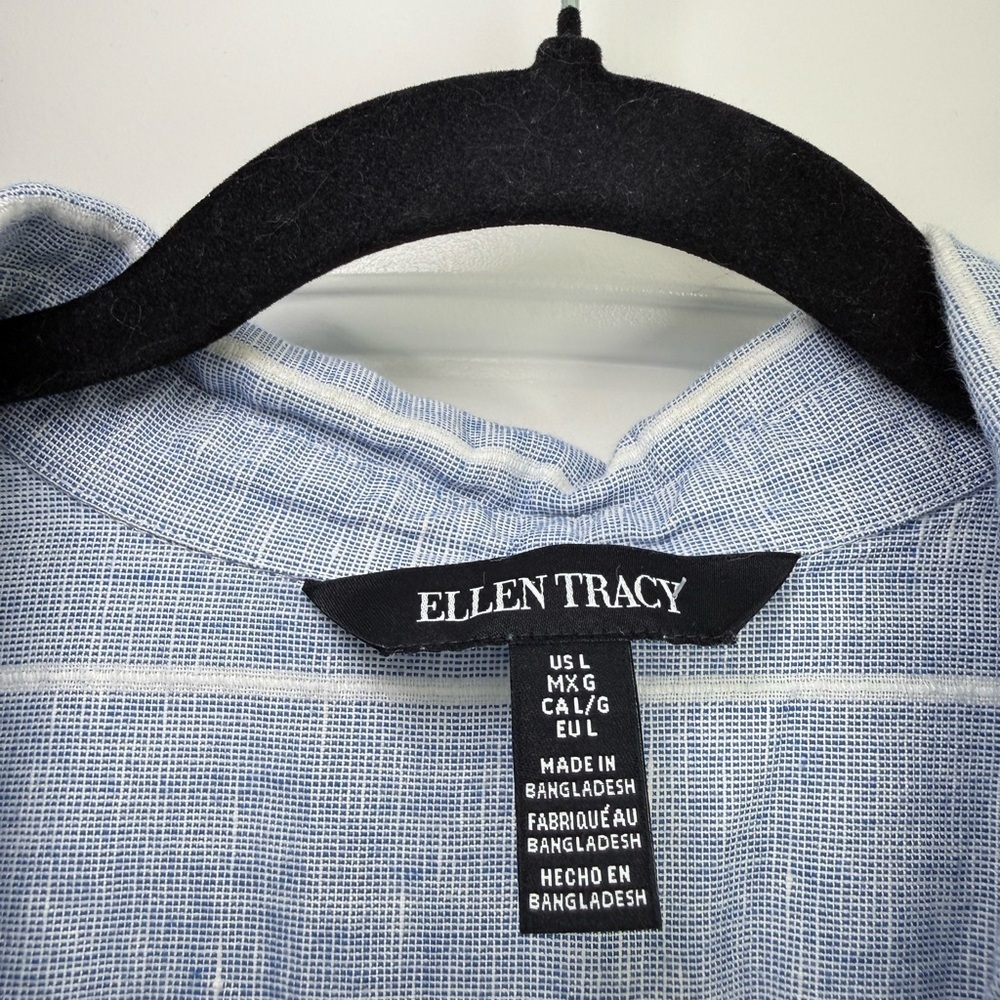 Ellen Tracy Striped Linen Coastal Preppy California Summer Top Size Large - Picture 2 of 9